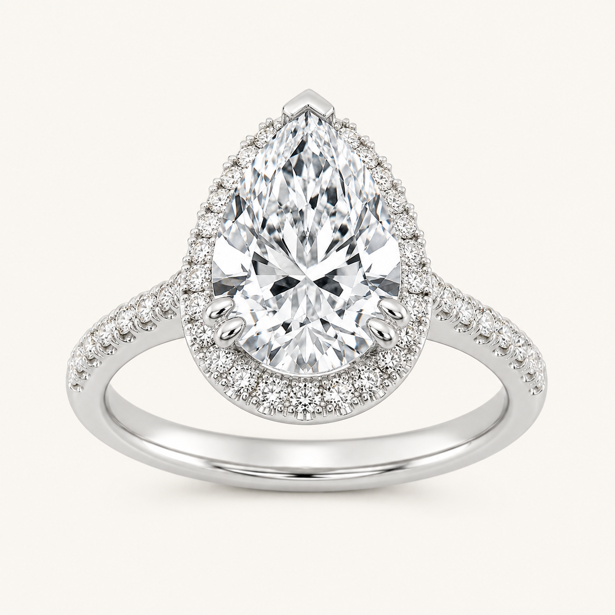 3CT Pear Cut Lab Grown Diamond Halo Engagement Ring