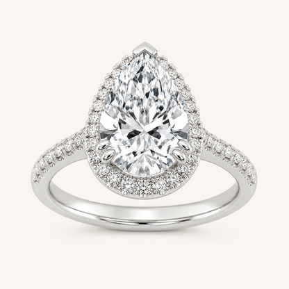 3CT Pear Cut Lab Grown Diamond Halo Engagement Ring