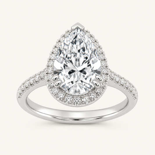 3CT Pear Cut Lab Grown Diamond Halo Engagement Ring