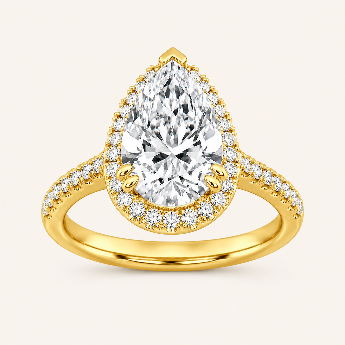 3CT Pear Cut Lab Grown Diamond Halo Engagement Ring