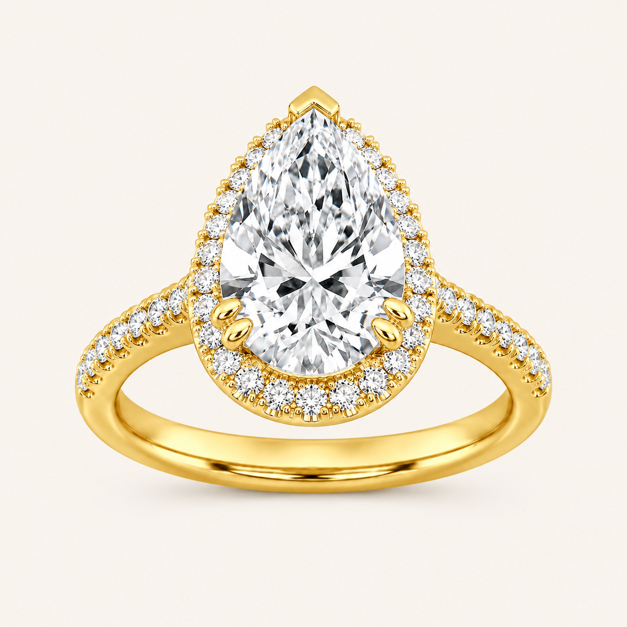 3CT Pear Cut Lab Grown Diamond Halo Engagement Ring