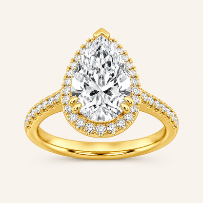 3CT Pear Cut Lab Grown Diamond Halo Engagement Ring