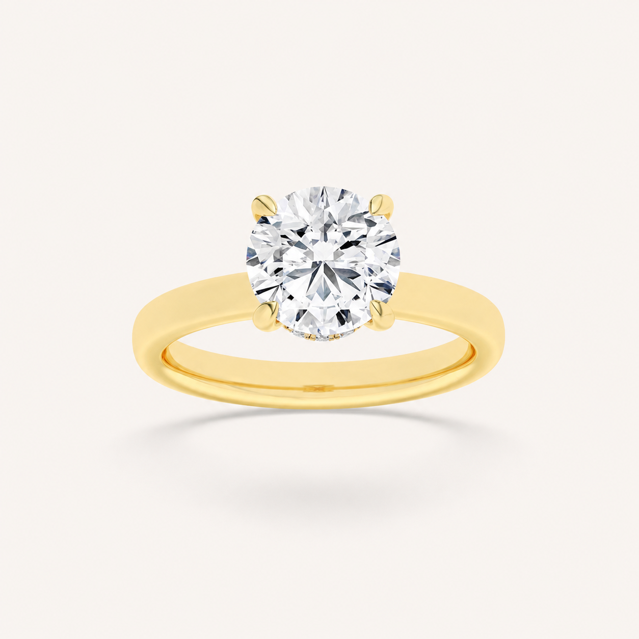 3CT Round Cut Lab Grown Diamond Hidden Halo Plain Shank Engagement Ring