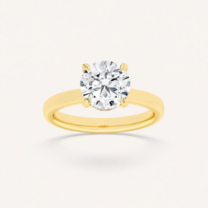 3CT Round Cut Lab Grown Diamond Hidden Halo Plain Shank Engagement Ring
