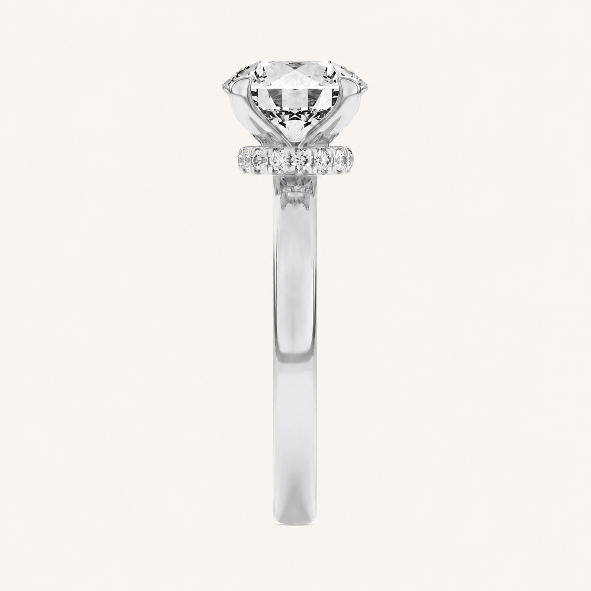 3CT Round Cut Lab Grown Diamond Hidden Halo Plain Shank Engagement Ring