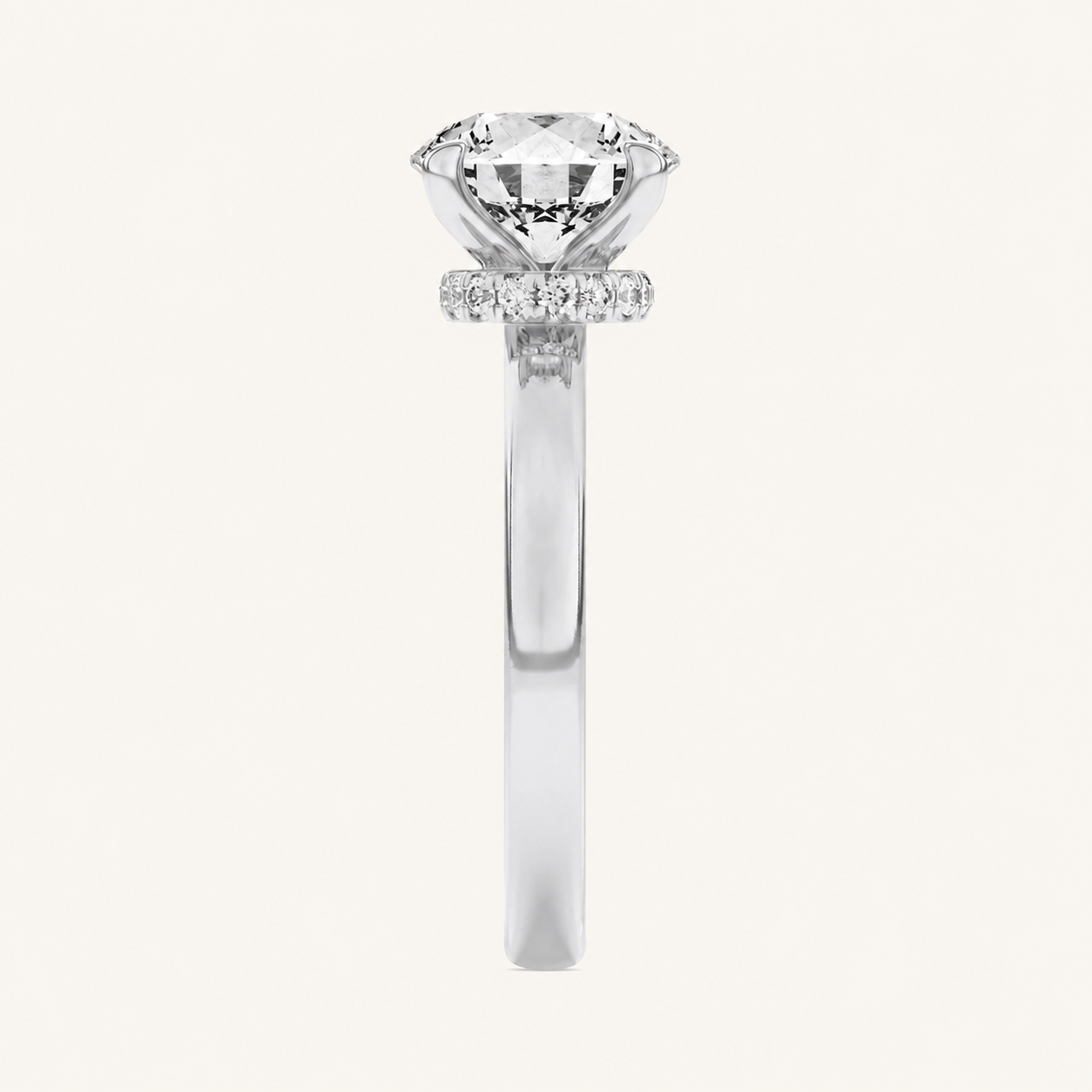 3CT Round Cut Lab Grown Diamond Hidden Halo Plain Shank Engagement Ring