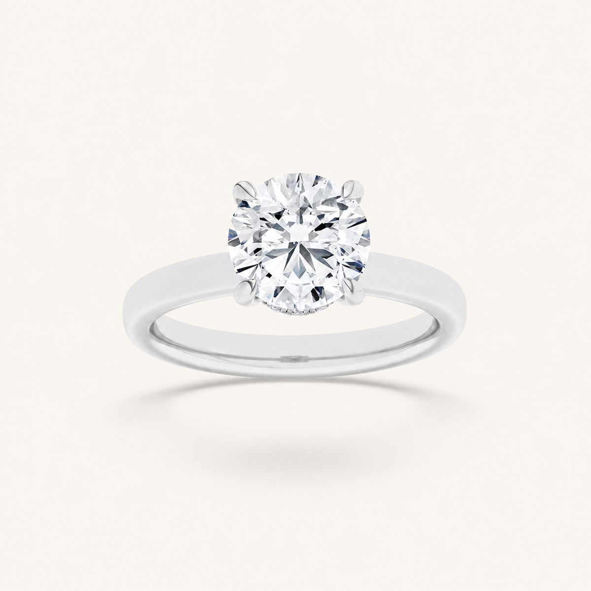 3CT Round Cut Lab Grown Diamond Hidden Halo Plain Shank Engagement Ring