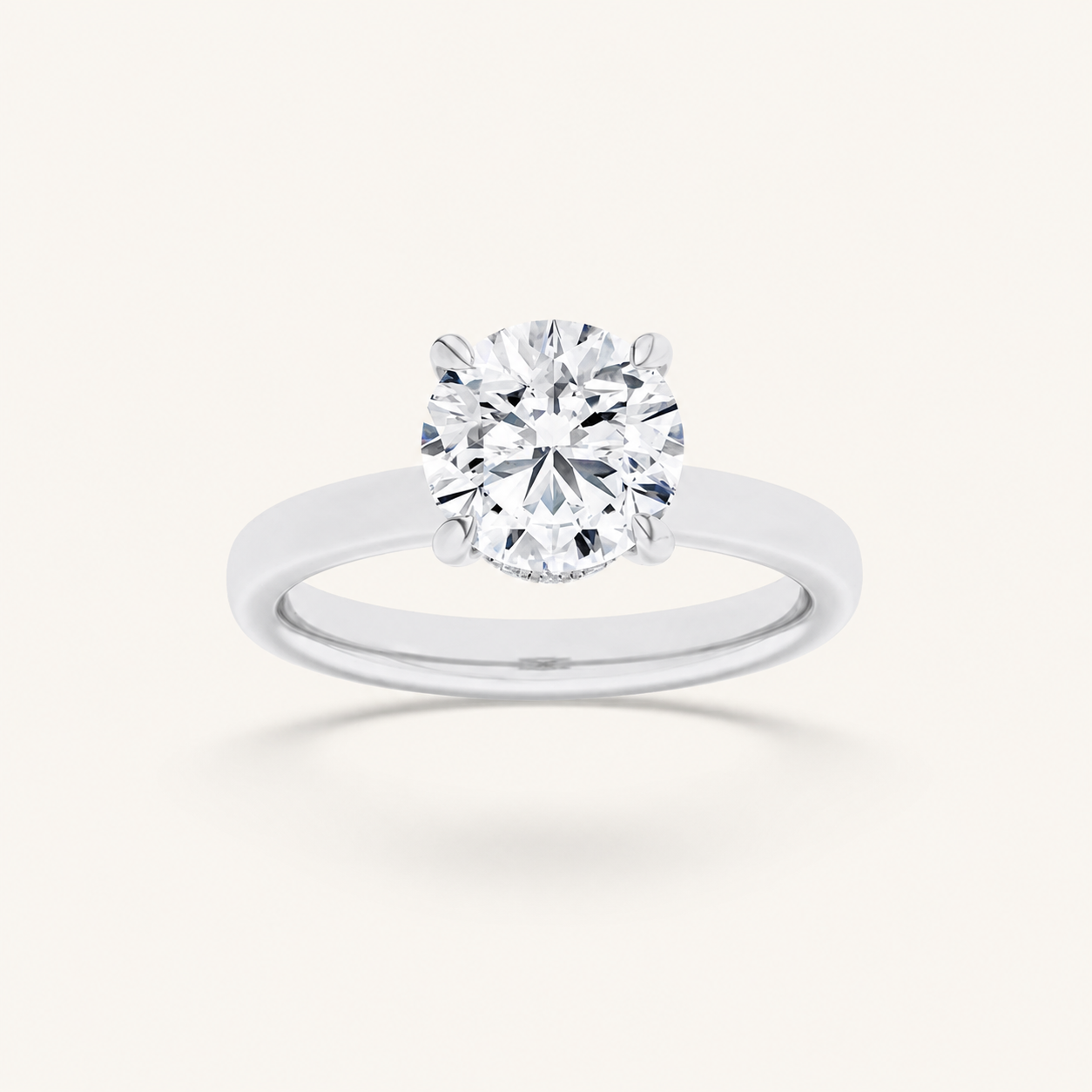 3CT Round Cut Lab Grown Diamond Hidden Halo Plain Shank Engagement Ring