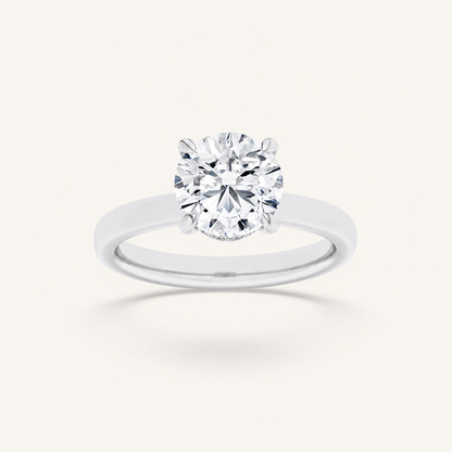 3CT Round Cut Lab Grown Diamond Hidden Halo Plain Shank Engagement Ring
