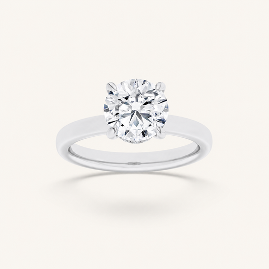 3CT Round Cut Lab Grown Diamond Hidden Halo Plain Shank Engagement Ring