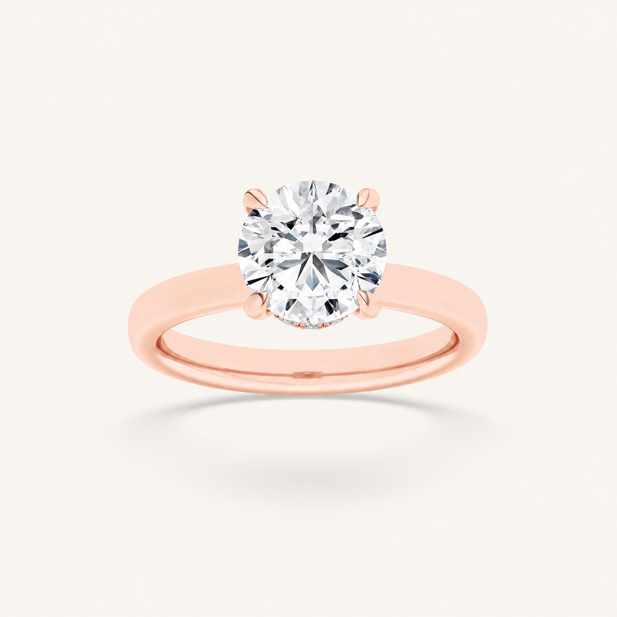 3CT Round Cut Lab Grown Diamond Hidden Halo Plain Shank Engagement Ring