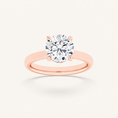 3CT Round Cut Lab Grown Diamond Hidden Halo Plain Shank Engagement Ring