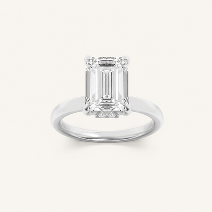 1CT Emerald Cut Lab Grown Diamond Hidden Halo Plain Shank Engagement Ring