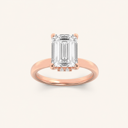 1CT Emerald Cut Lab Grown Diamond Hidden Halo Plain Shank Engagement Ring
