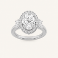 3CT Oval Cut Lab Grown Diamond Three Stone Accented Engagement Ring