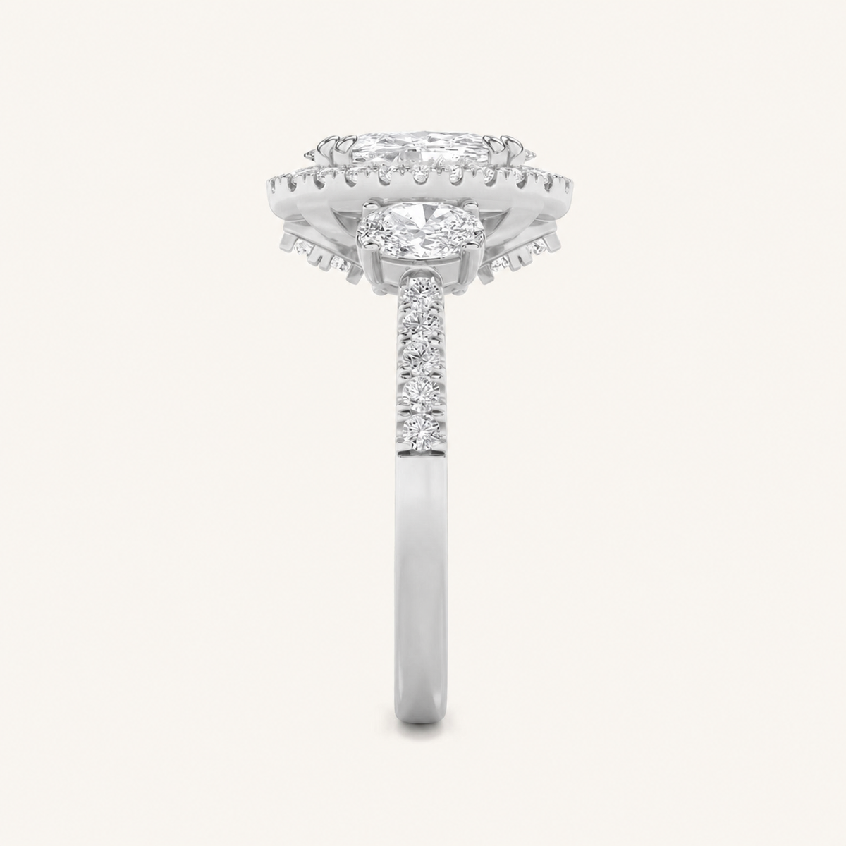 3CT Oval Cut Lab Grown Diamond Three Stone Accented Engagement Ring
