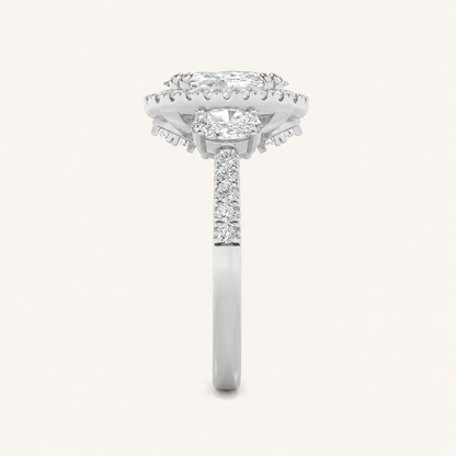 3CT Oval Cut Lab Grown Diamond Three Stone Accented Engagement Ring