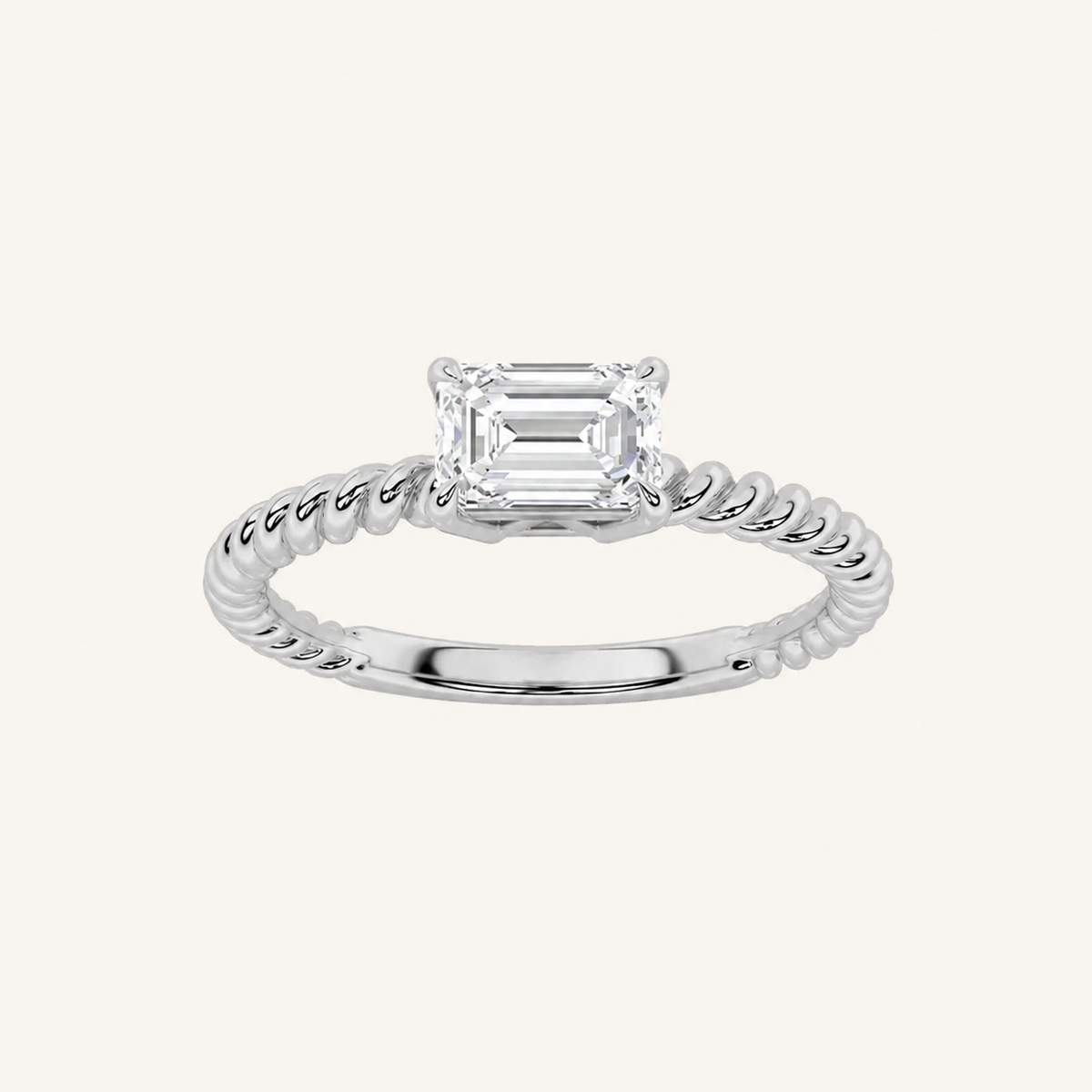 0.5CT Emerald Cut Lab Grown Diamond Petite Solitaire Engagement Ring