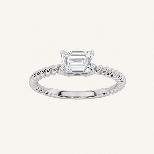 0.5CT Emerald Cut Lab Grown Diamond Petite Solitaire Engagement Ring