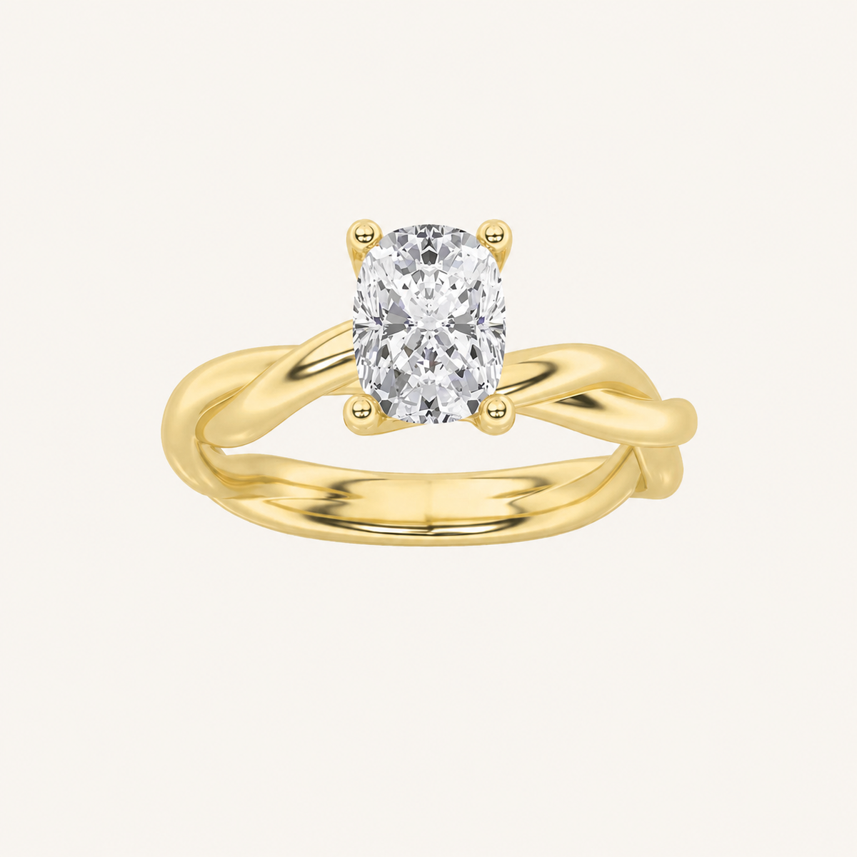 1CT Elongated Cushion Cut Lab Grown Diamond Twisted Shank Solitaire Engagement Ring