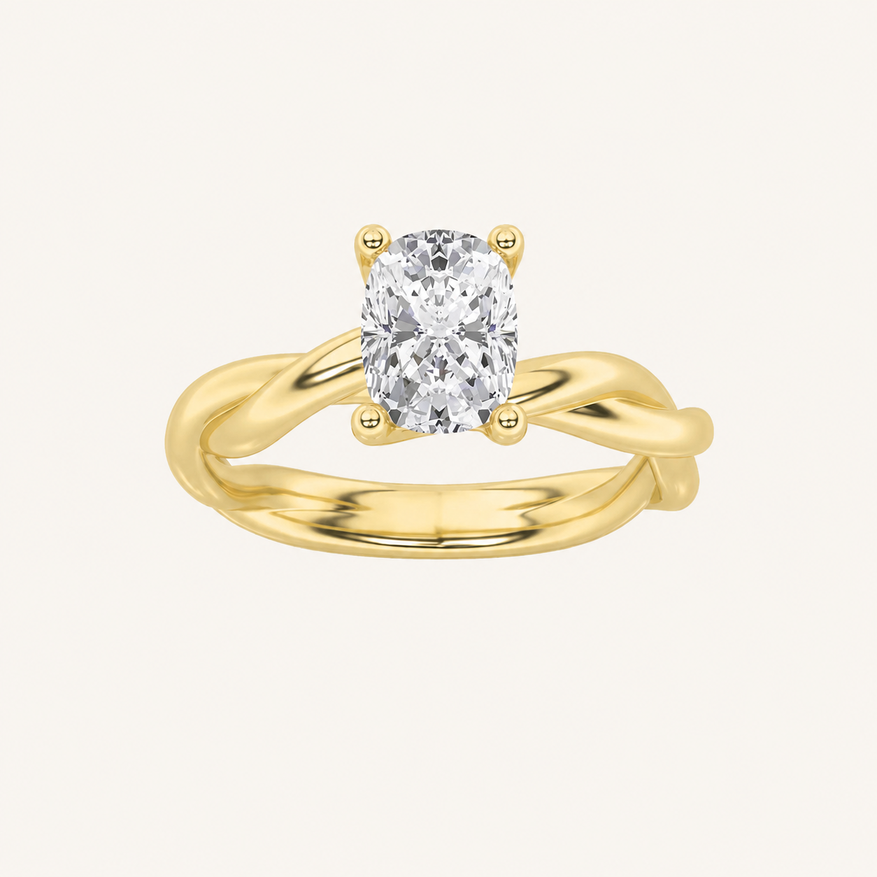 1CT Elongated Cushion Cut Lab Grown Diamond Twisted Shank Solitaire Engagement Ring