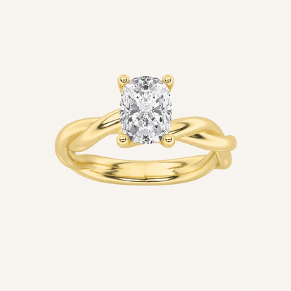 1CT Elongated Cushion Cut Lab Grown Diamond Twisted Shank Solitaire Engagement Ring