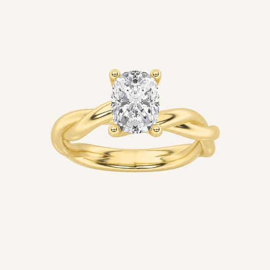 1CT Elongated Cushion Cut Lab Grown Diamond Twisted Shank Solitaire Engagement Ring