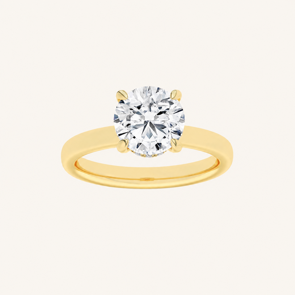 2.5CT Round Cut Lab Grown Diamond Hidden Halo Plain Shank Engagement Ring