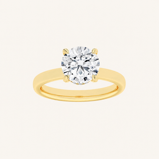 2.5CT Round Cut Lab Grown Diamond Hidden Halo Plain Shank Engagement Ring