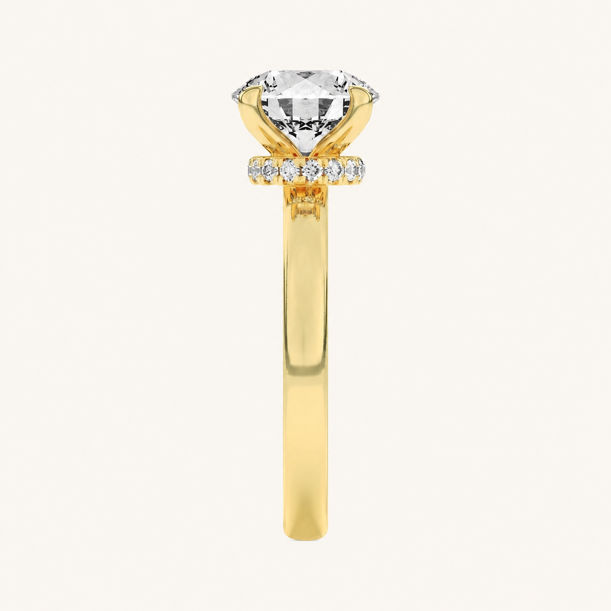 2.5CT Round Cut Lab Grown Diamond Hidden Halo Plain Shank Engagement Ring
