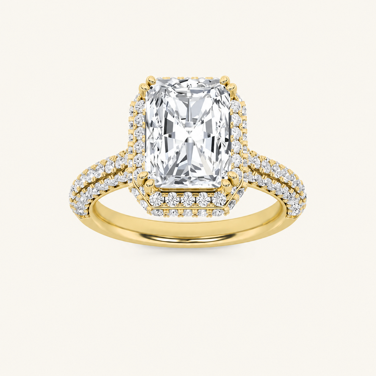 3CT Radiant Cut Lab Grown Diamond Halo Accented Engagement Ring