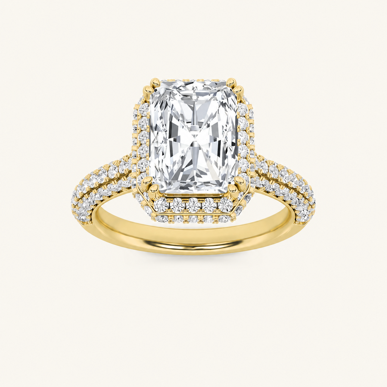 3CT Radiant Cut Lab Grown Diamond Halo Accented Engagement Ring