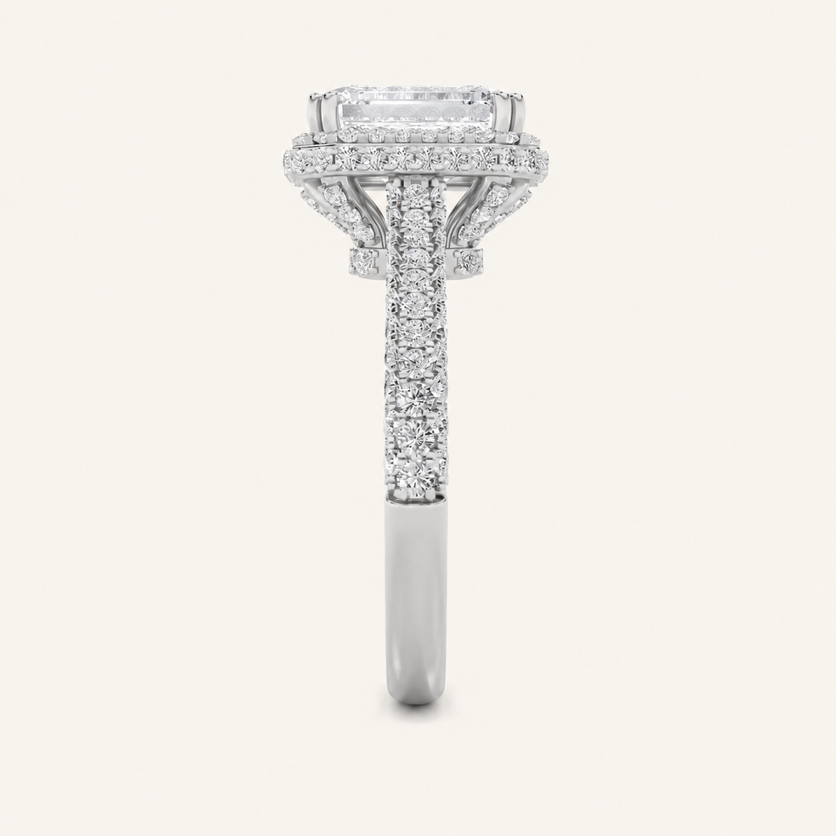 3CT Radiant Cut Lab Grown Diamond Halo Accented Engagement Ring