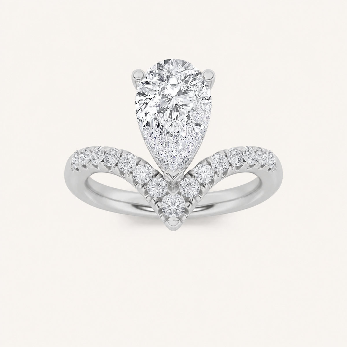 2CT Pear Cut Lab Grown Diamond Accented Side Stone Ring