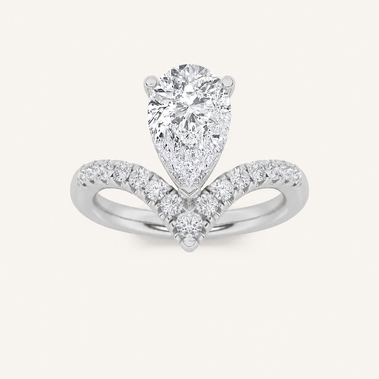 2CT Pear Cut Lab Grown Diamond Accented Side Stone Ring