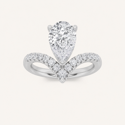 2CT Pear Cut Lab Grown Diamond Accented Side Stone Ring