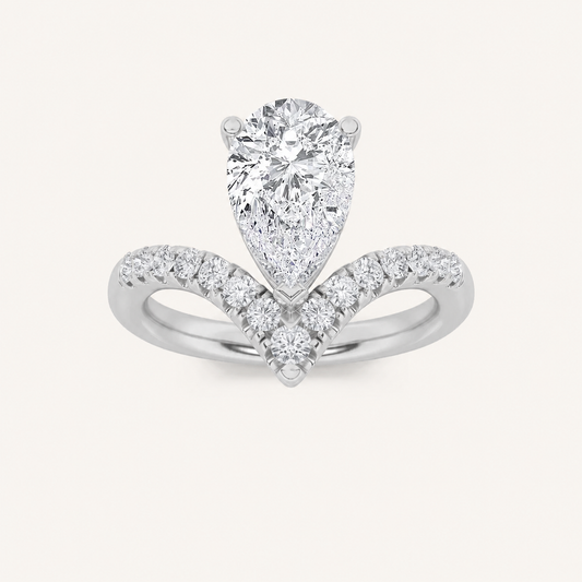 2CT Pear Cut Lab Grown Diamond Accented Side Stone Ring
