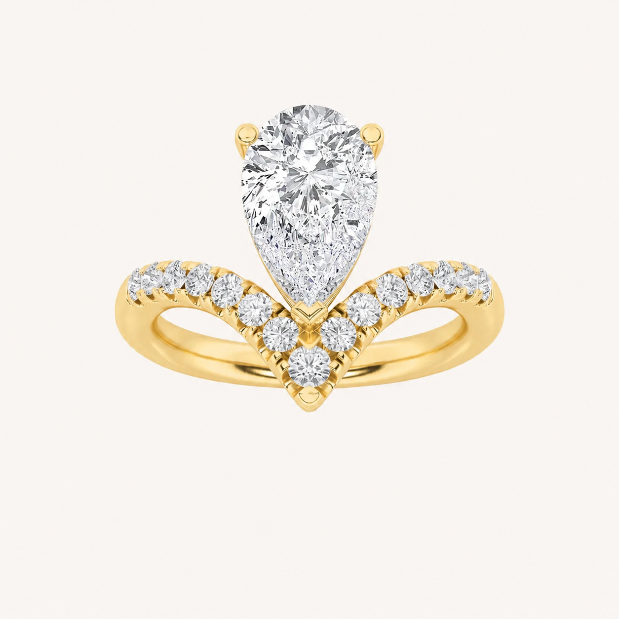 2CT Pear Cut Lab Grown Diamond Accented Side Stone Ring