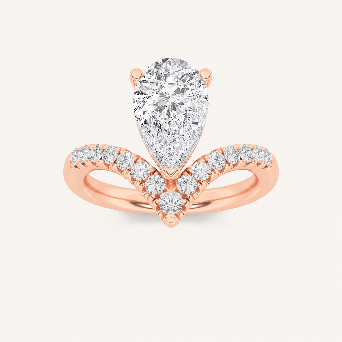 2CT Pear Cut Lab Grown Diamond Accented Side Stone Ring