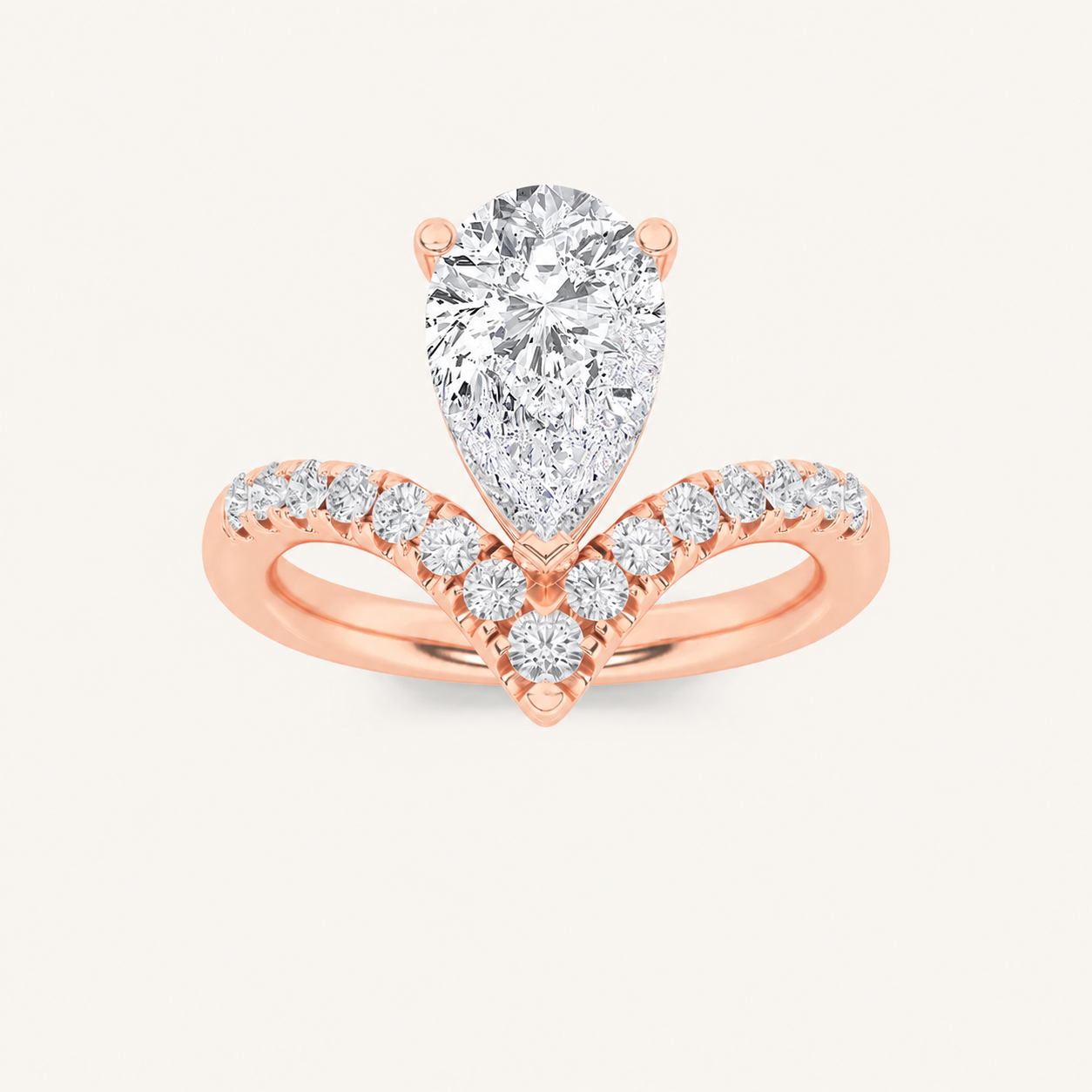 2CT Pear Cut Lab Grown Diamond Accented Side Stone Ring