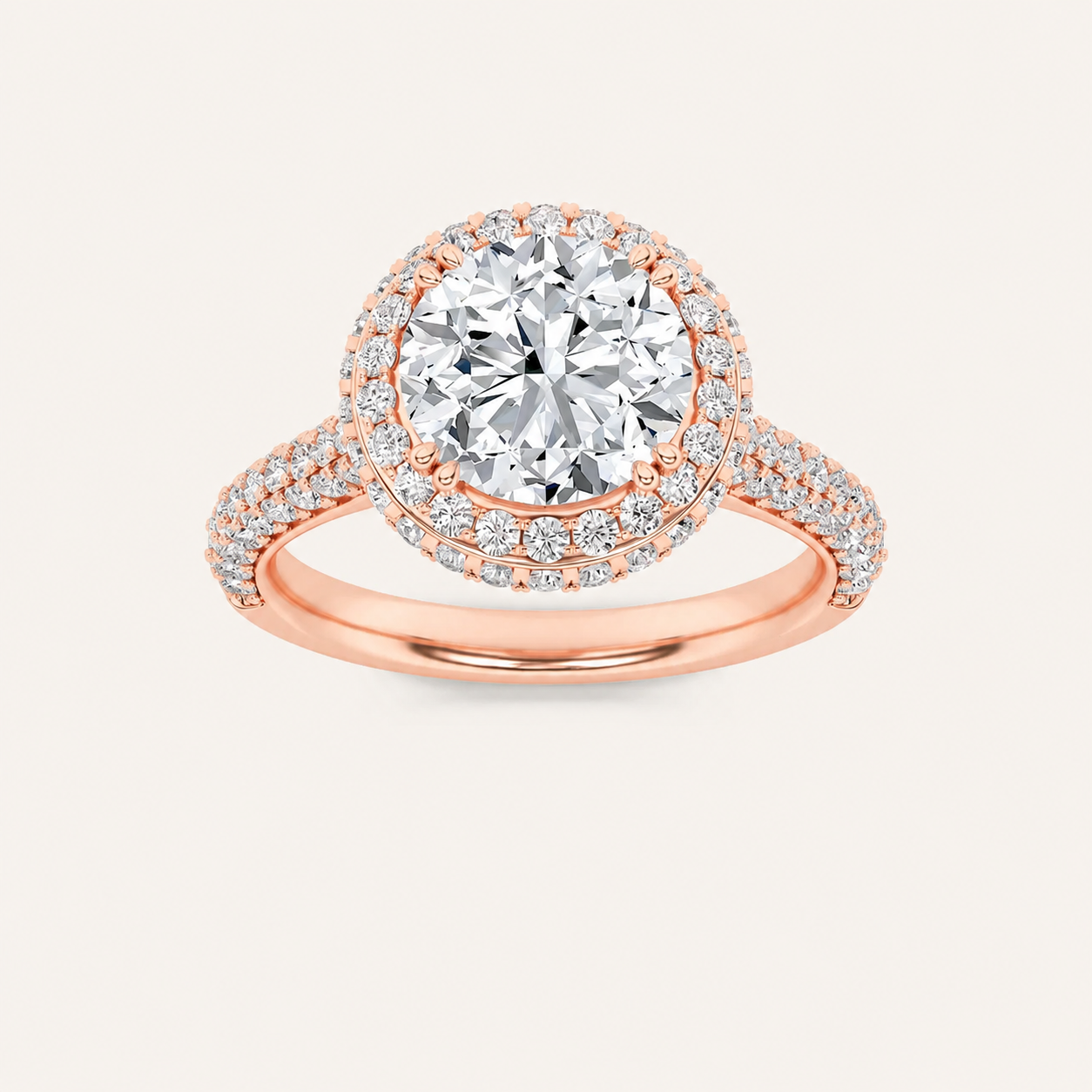 3CT Round Cut Lab Grown Diamond Halo Accented Engagement Ring
