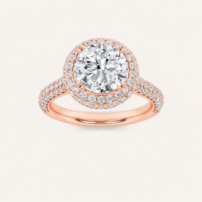 3CT Round Cut Lab Grown Diamond Halo Accented Engagement Ring