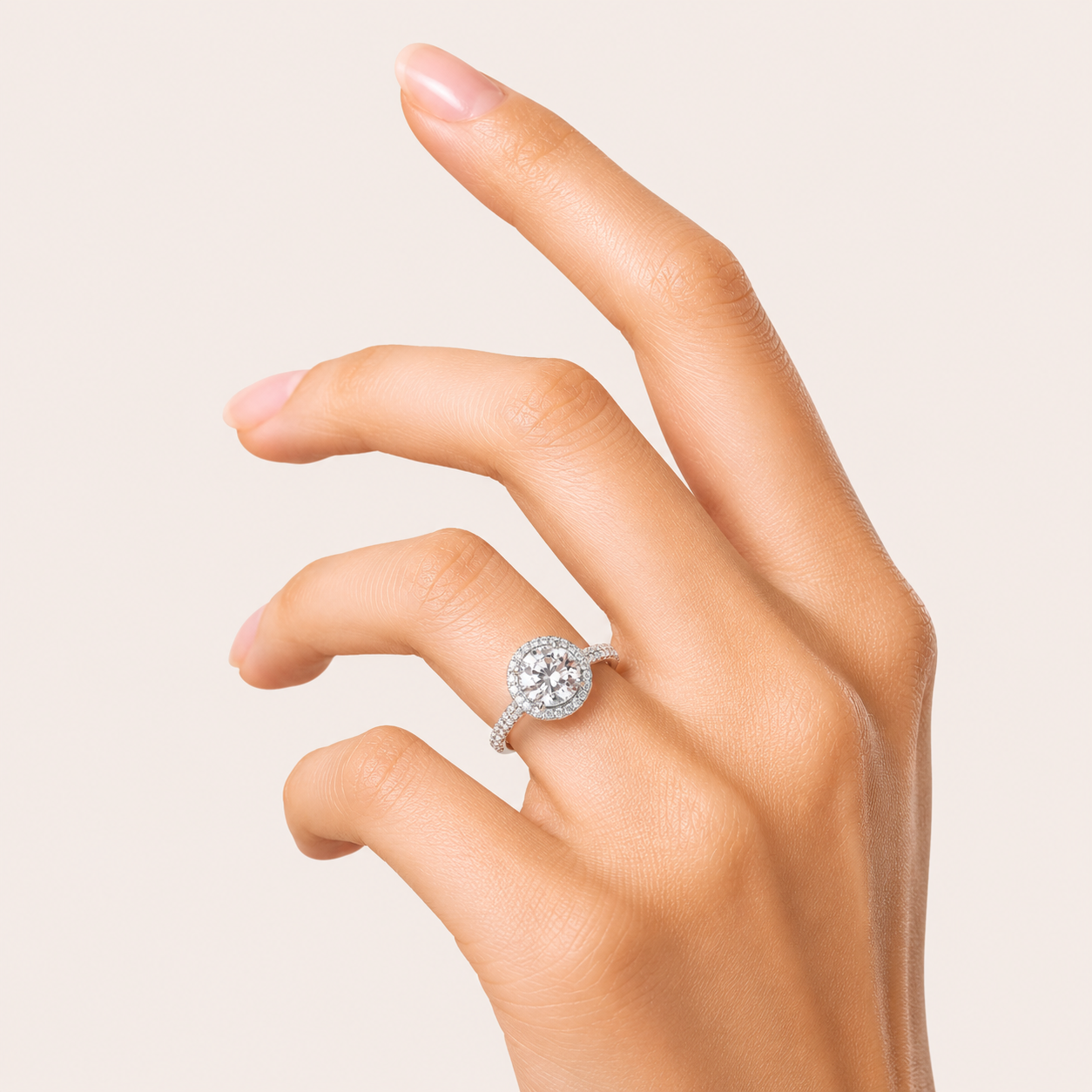 3CT Round Cut Lab Grown Diamond Halo Accented Engagement Ring
