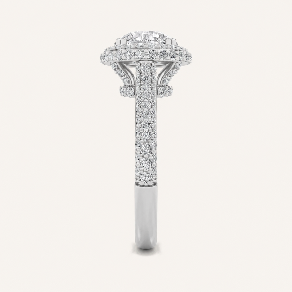 3CT Round Cut Lab Grown Diamond Halo Accented Engagement Ring