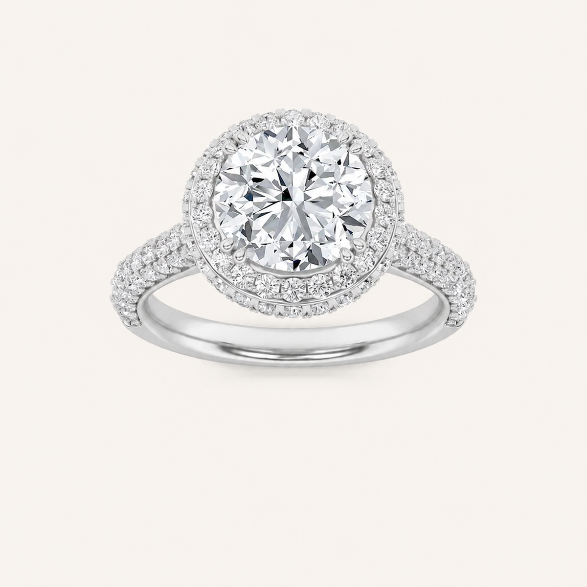 3CT Round Cut Lab Grown Diamond Halo Accented Engagement Ring