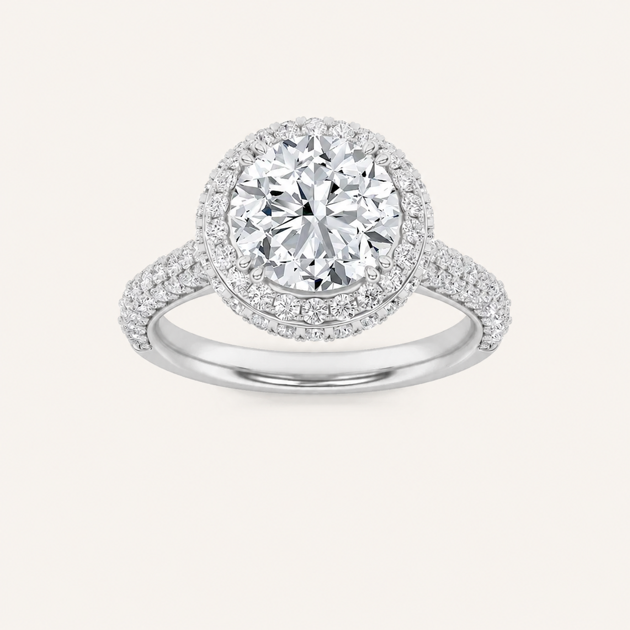3CT Round Cut Lab Grown Diamond Halo Accented Engagement Ring