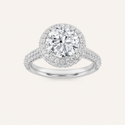 3CT Round Cut Lab Grown Diamond Halo Accented Engagement Ring