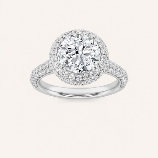 3CT Round Cut Lab Grown Diamond Halo Accented Engagement Ring