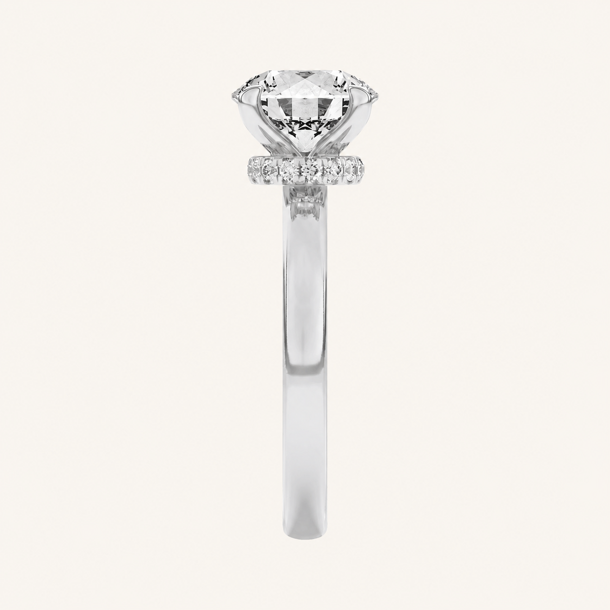 1.5CT Round Cut Lab Grown Diamond Hidden Halo Plain Shank Engagement Ring