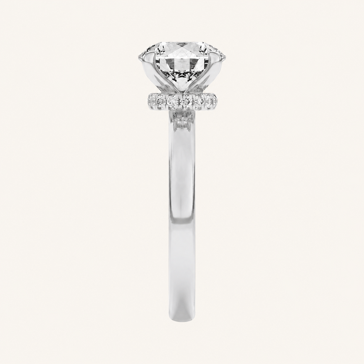 1CT Round Cut Lab Grown Diamond Hidden Halo Plain Shank Engagement Ring